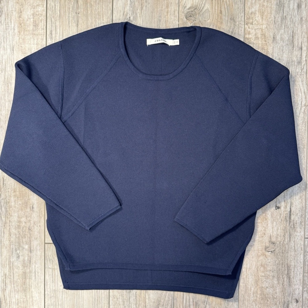 J BRAND Navy Blue Luxury Heavy Ribbed Knit Pullover Top Size M High-End Weight